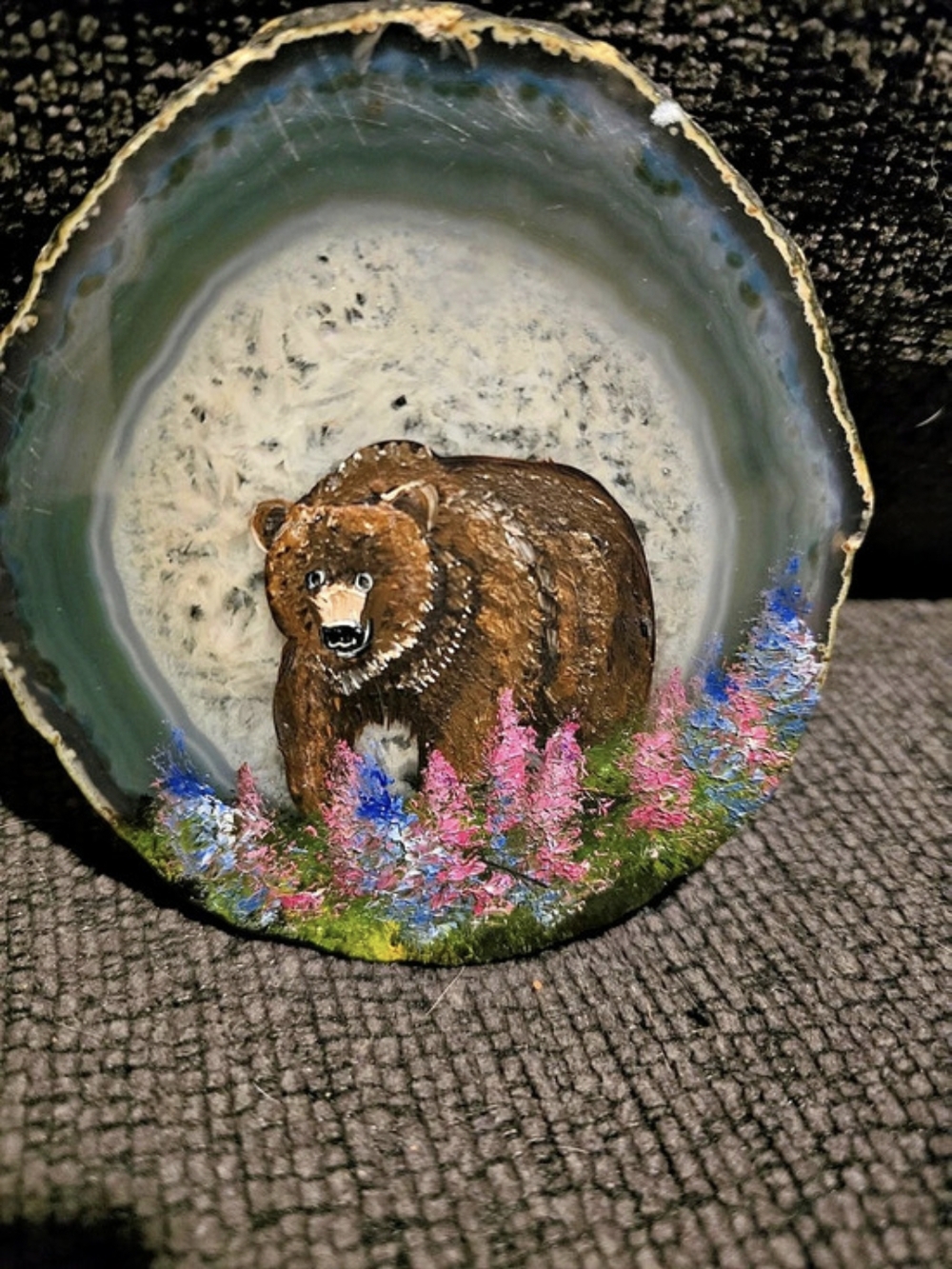 Handpainted Bear Geode Slice Art
